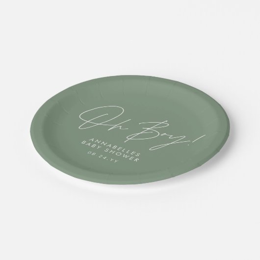 Oh Boy Baby shower Script Modern Elegant Papieren Bordje (Gekanteld)