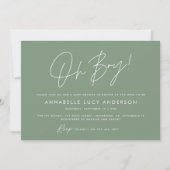 Oh Boy Baby shower Script Modern Green Boho Kaart (Voorkant)