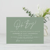Oh Boy Baby shower Script Modern Green Boho Kaart (Staand voorkant)