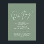 Oh Boy Baby shower Script Modern Groen Elegant Briefkaart<br><div class="desc">Oh Boy Baby shower Script Modern Sage Green Elegant Party Invitation Design. Ideaal genderneutraal ontwerp.</div>