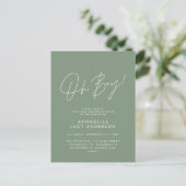 Oh Boy Baby shower Script Modern Groen Elegant Briefkaart (Staand voorkant)