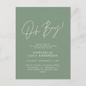 Oh Boy Baby shower Script Modern Groen Elegant Briefkaart (Voorkant)