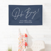 oh Boy baby shower script modern marineblauw elega Spandoek (Insitu)