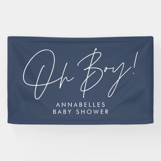 oh Boy baby shower script modern marineblauw elega Spandoek (Horizontaal)