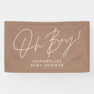 oh Boy baby shower script modern natuurlijk bruin Spandoek