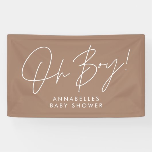 oh Boy baby shower script modern natuurlijk bruin Spandoek (Horizontaal)