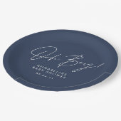 Oh Boy Baby shower Script Modern Navy Blue Papieren Bordje (Gekanteld)
