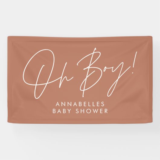 oh Boy baby shower script modern terracotta chic Spandoek (Horizontaal)