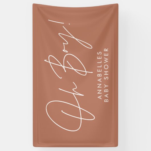 oh Boy baby shower script modern terracotta chic Spandoek (Verticaal)