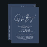 Oh Boy Baby shower Script Navy Blue Elegant Briefkaart<br><div class="desc">Oh Boy Baby shower Script Modern Navy Blue Elegant Party Invitation Design. Ideaal genderneutraal ontwerp.</div>