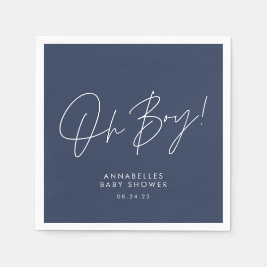 Oh Boy Baby shower Script Navy Blue Elegant Servet (Voorkant)
