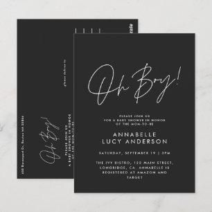 Oh Boy Baby shower Script Zwart Elegant Briefkaart