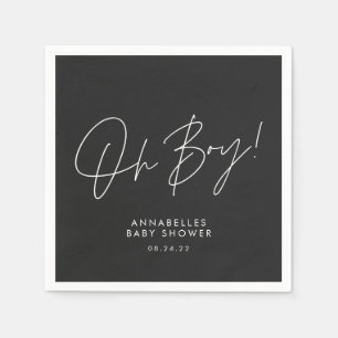Oh Boy Baby shower Script Zwart Elegant Servet