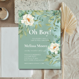 Oh Boy Baby shower Silver Sage Eucalyptus Flower Kaart