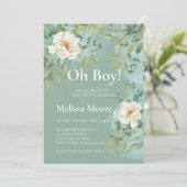 Oh Boy Baby shower Silver Sage Eucalyptus Flower Kaart (Staand voorkant)