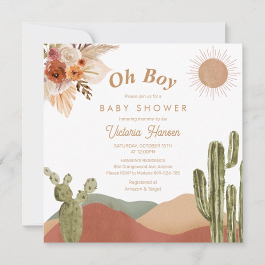 Oh Boy Baby shower Southwes Boho Cactus Desert (Voorkant)