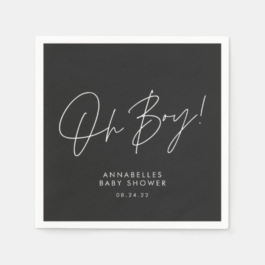 oh boy Baby shower tekst zwart elegant  Servet (Voorkant)