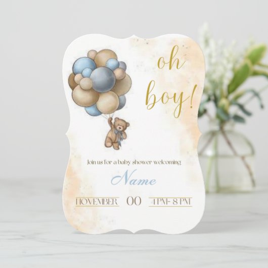 OH BOY Baby shower Uitnodiging (Staand voorkant)