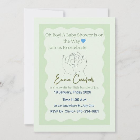 Oh Boy Baby Shower Uitnodiging (Voorkant)