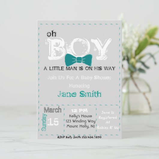 Oh Boy Baby shower uitnodiging (Staand voorkant)