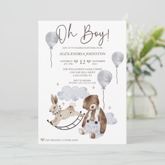 Oh Boy  Baby shower Uitnodiging (Staand voorkant)
