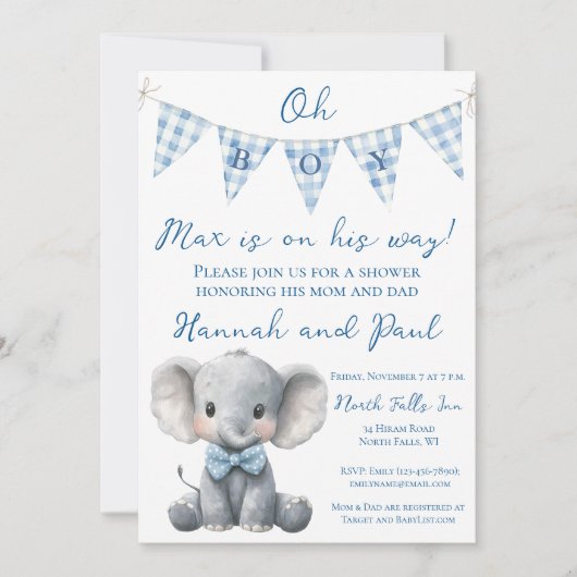 Oh Boy Baby Shower Uitnodiging met Boekverzoek (Voorkant)