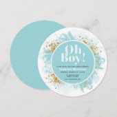 Oh Boy Baby Shower Waterverf Glitter Ronde Kaart (Voorkant / Achterkant)