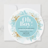 Oh Boy Baby Shower Waterverf Glitter Ronde Kaart (Voorkant)