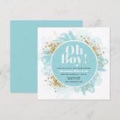 Oh Boy Baby shower Waterverf Glitter Uitnodiging (Voorkant / Achterkant)
