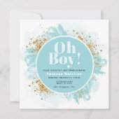 Oh Boy Baby shower Waterverf Glitter Uitnodiging (Voorkant)