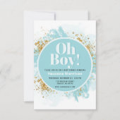 Oh Boy Baby shower Waterverf Glitter Uitnodiging (Voorkant)
