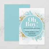 Oh Boy Baby shower Waterverf Glitter Uitnodiging (Voorkant / Achterkant)
