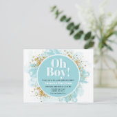 Oh Boy Baby shower Waterverf Glitter Uitnodiging P (Staand voorkant)