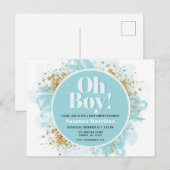 Oh Boy Baby shower Waterverf Glitter Uitnodiging P (Voorkant / Achterkant)