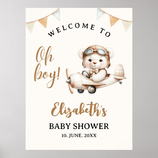 Oh boy , Baby Shower with Bear theme Poster (Voorkant)