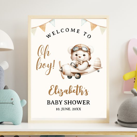 Oh boy , Baby Shower with Bear theme Poster