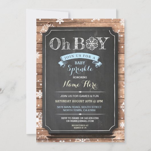 OH BOY Baby shower Wood Winter Sprinkle Invite Kaart (Voorkant)