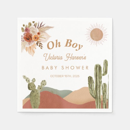 Oh Boy Baby shower Zuidwestelijke Cactus Desert Servet (Voorkant)