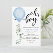 Oh Boy ballon groen eucalyptus baby shower Inv Kaart (Staand voorkant)