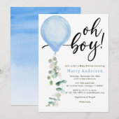 Oh Boy ballon groen eucalyptus baby shower Inv Kaart (Voorkant / Achterkant)