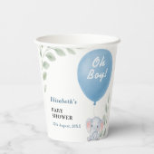 Oh Boy Balloon Elephant Eucalyptus Baby Shower Papieren Bekers (Achterkant)