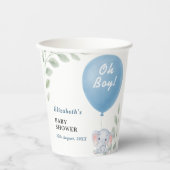Oh Boy Balloon Elephant Eucalyptus Baby Shower Papieren Bekers (Voorkant)