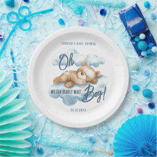 Oh Boy Barly Wachten Beer Blue Clouds Baby shower Papieren Bordje