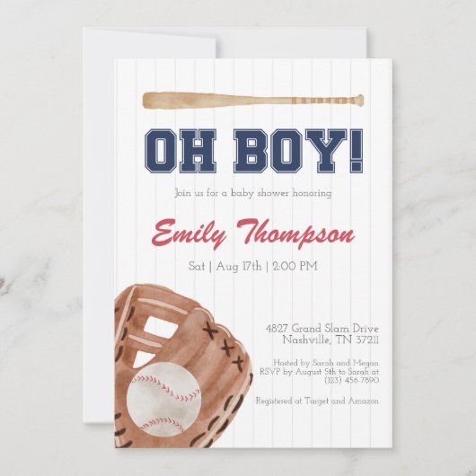 Oh Boy Baseball Baby shower Invitation Kaart (Voorkant)