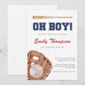 Oh Boy Baseball Baby shower Invitation Kaart (Voorkant / Achterkant)