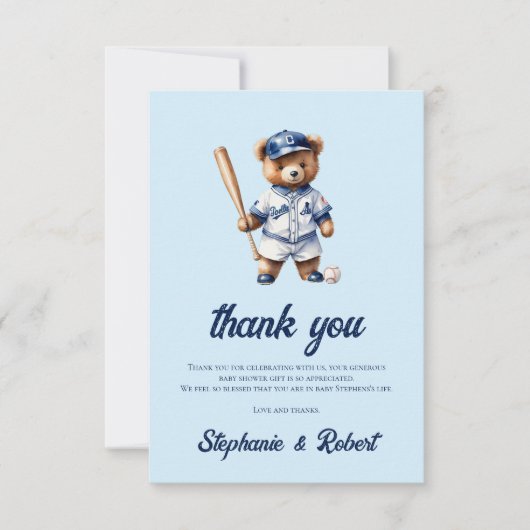 Oh Boy Baseball Baby shower Schattige Beer Bedankkaart (Voorkant)