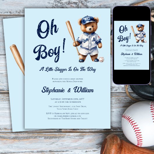 Oh Boy Baseball Baby shower Schattige Beer Kaart