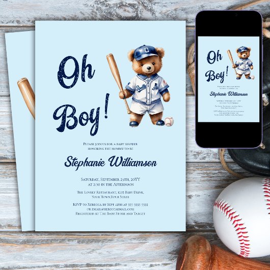 Oh Boy Baseball Baby shower Schattige Beer Kaart