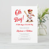 Oh Boy Baseball Baby shower Schattige Beer Kaart (Staand voorkant)