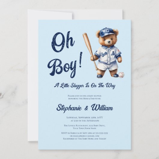 Oh Boy Baseball Baby shower Schattige Beer Kaart (Voorkant)